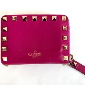 Valentino Garavani Pink Studded Leather Wallet